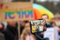Live stream at smart phone, during Protest action to show solidarity with ChechnyaÃ¢â¬â¢s LGBT